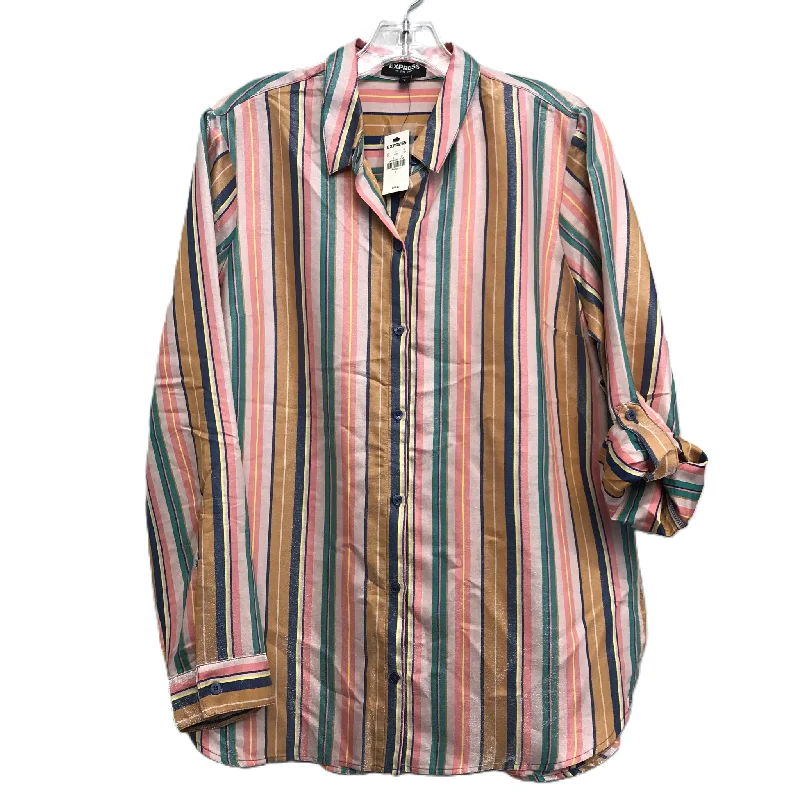 Top Long Sleeve By Express In Striped Pattern, Size: L Stylish Men's Tropical 