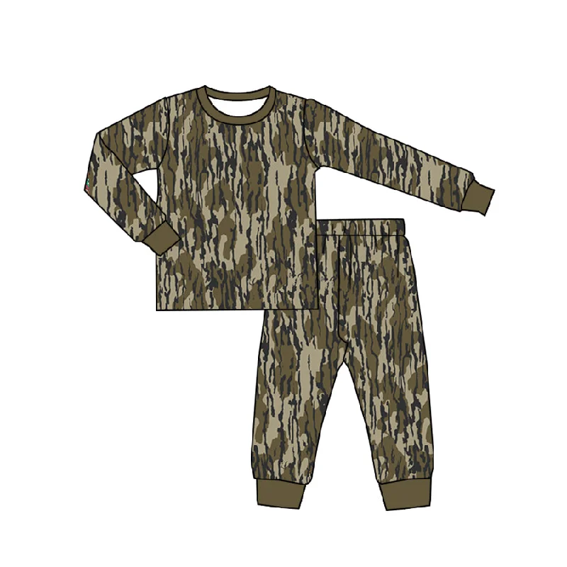 Preorder BLP0707 NO MOQ Army green camo crew neck long sleeve pants pajamas set Luxurious Men's High
