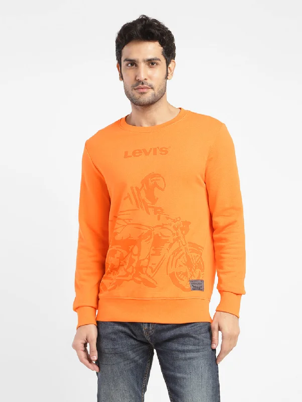 Men's Graphic Print Crew Neck Sweatshirt Orange Sporty Men's Tennis