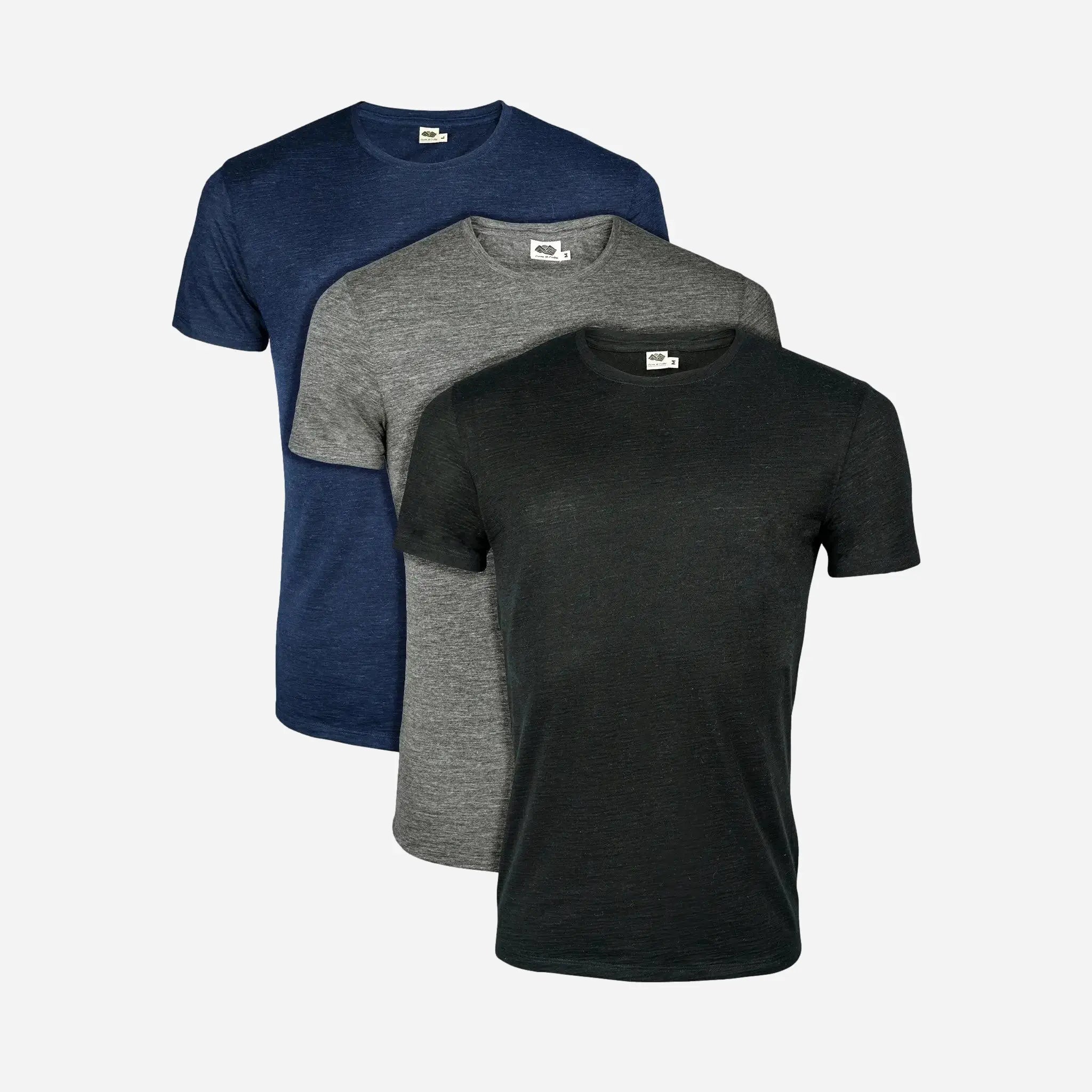 3 Pack Bundle - Men's Alpaca Wool Crew Neck T-Shirts: 160 Ultralight Monochromatic All