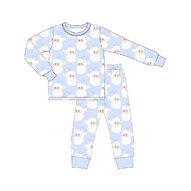 Preorder BLP0685 NO MOQ Santa Claus light blue long sleeve pants pajamas set Street