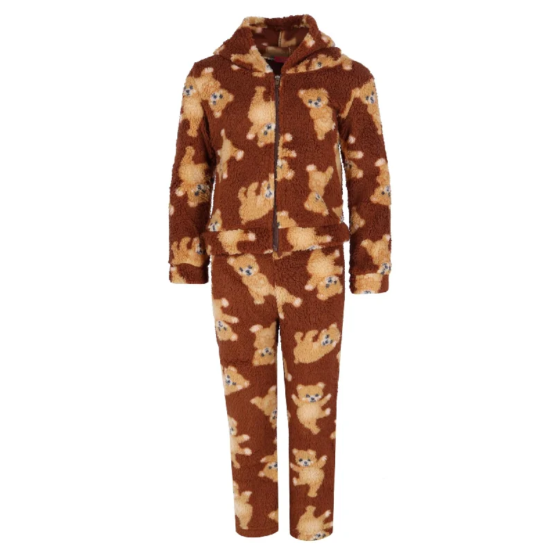 Girl's Teddy Bear Sherpa Jacket and Pants PJ Set Cool Men's Skate