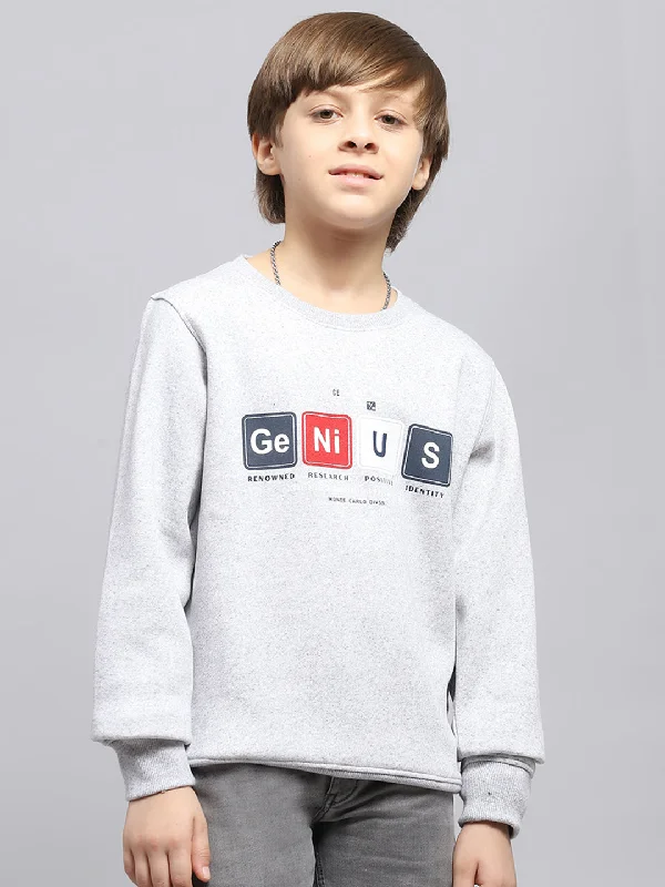 Boys Grey Printed Round Neck Full Sleeve Sweatshirt Cozy Men's Winter