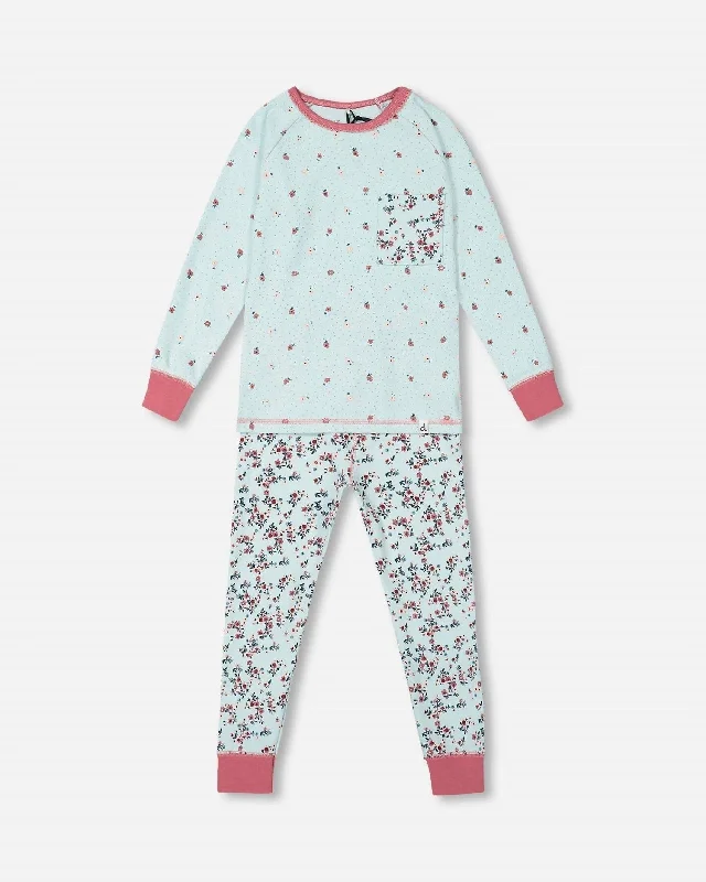Floral Organic Cotton Pajamas Set In Aqua Sporty Men's Tennis