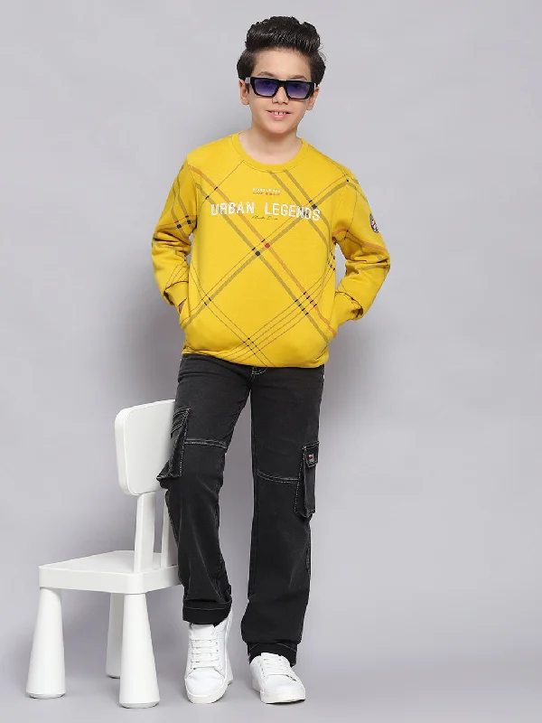 Boys Yellow Printed Round Neck Full Sleeve Sweatshirt Bold Men's Animal