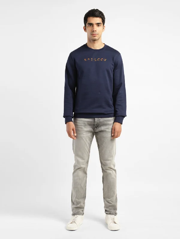 Men's Brand Logo Blue Crew Neck Sweatshirt Classic Men's Pin