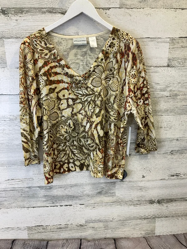 Top 3/4 Sleeve By Alfred Dunner In Brown & Yellow, Size: Xl Vacation