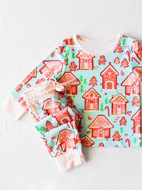 Preorder GLP1582 NO MOQ Christmas Tree House Gingerbread Man Blue long sleeve pants pajamas set Trendy Men's Bucket