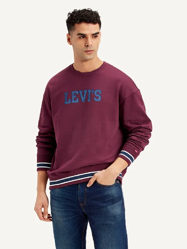 Men's Brand Logo Purple Crew Neck Sweatshirt Sporty Men's Athleisure 