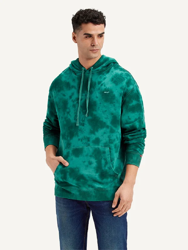 Men's Tie-Dye Teal Hooded Sweatshirt Rugged Men's Outdoor 