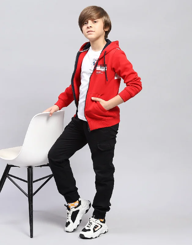 Boys Red Printed Hooded Full Sleeve Sweatshirt Athletic Men's High