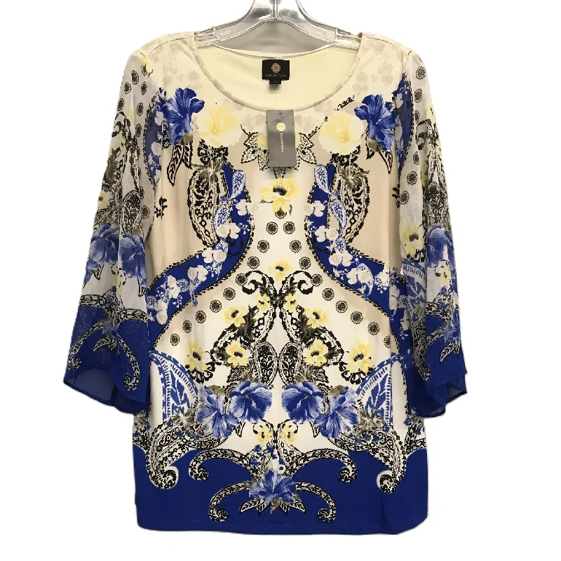 Top 3/4 Sleeve By Jm Collections In Blue & Yellow, Size: S Dynamic Men's Moto