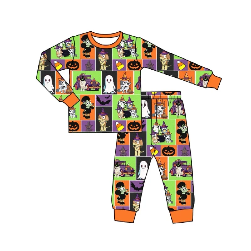 Preorder BLP0729 NO MOQ bluey Halloween Candy Pumpkin Purple green Orange plaid long sleeve pants pajamas set Beach Preorder BLP0729 NO MOQ bluey Halloween Candy Pumpkin Purple green Orange plaid long sleeve pants pajamas set Beach