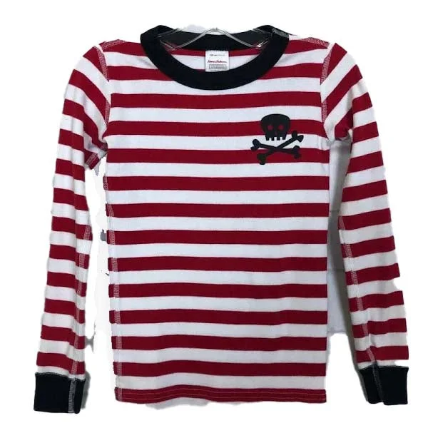 Hanna Andersson Boys Red | White | Black Skull 2-piece Pajamas Laid