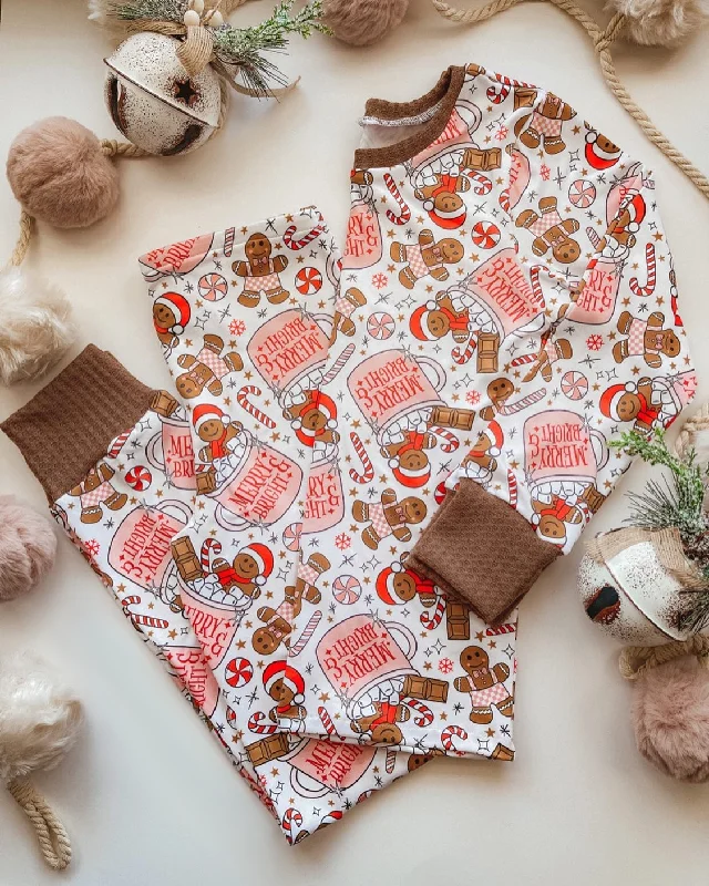 Preorder BLP0676 NO MOQ merry bright Cup Gingerbread Man long sleeve pants pajamas set Practical Men's Quick