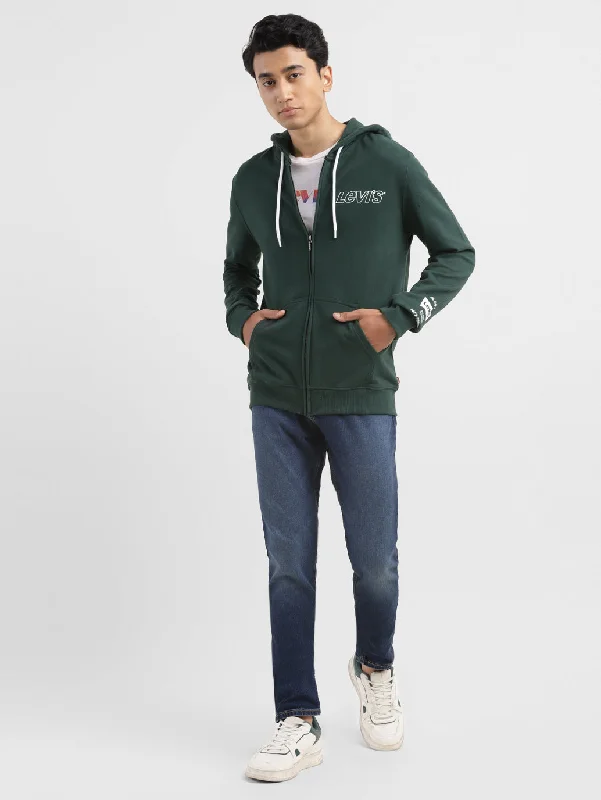 Men's Brand Logo Dark Green Hooded Sweatshirt Confident Men's High