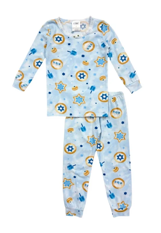Girls Long Sleeve Pajama Set In Hanukkah Cookies Adventure