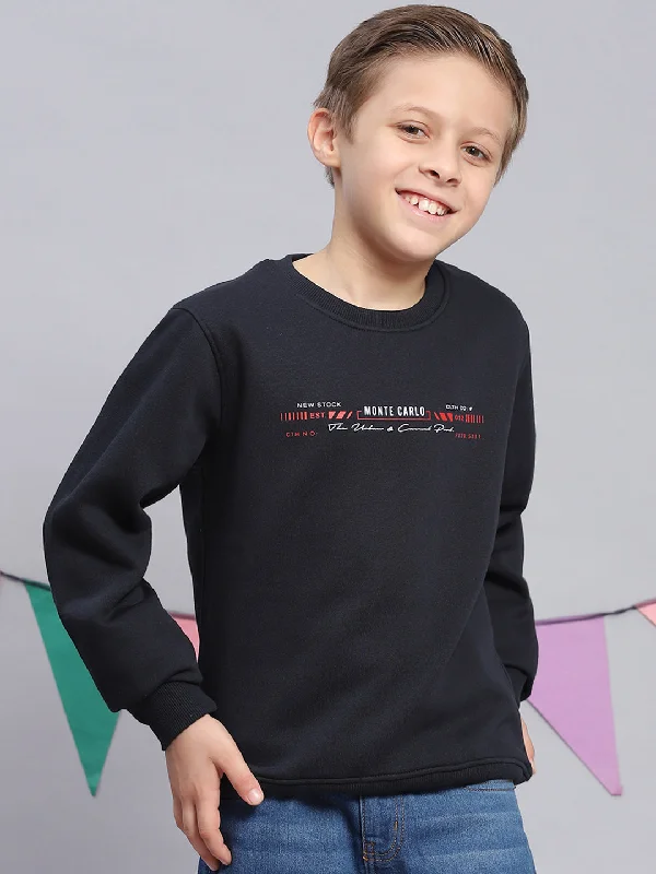 Boys Navy Blue Printed Round Neck Full Sleeve Sweatshirt Adventure