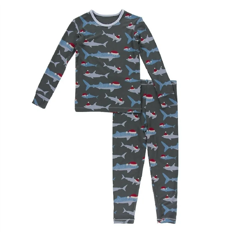 Kids Pants Pajama Set In Pewter Santa Sharks Dynamic Men's Glow