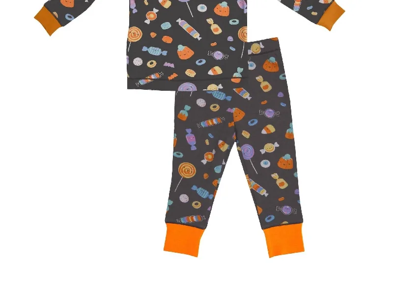 Boys Halloween Candies Lounge Wear Set In Black Polished Men's Satin