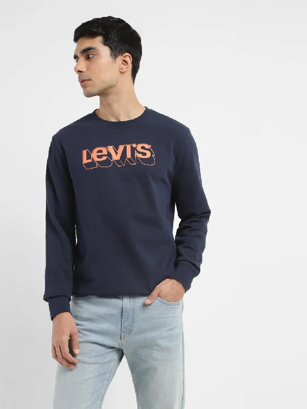 Men's Brand Logo Navy Crew Neck Sweatshirt Masculine Men's Thick