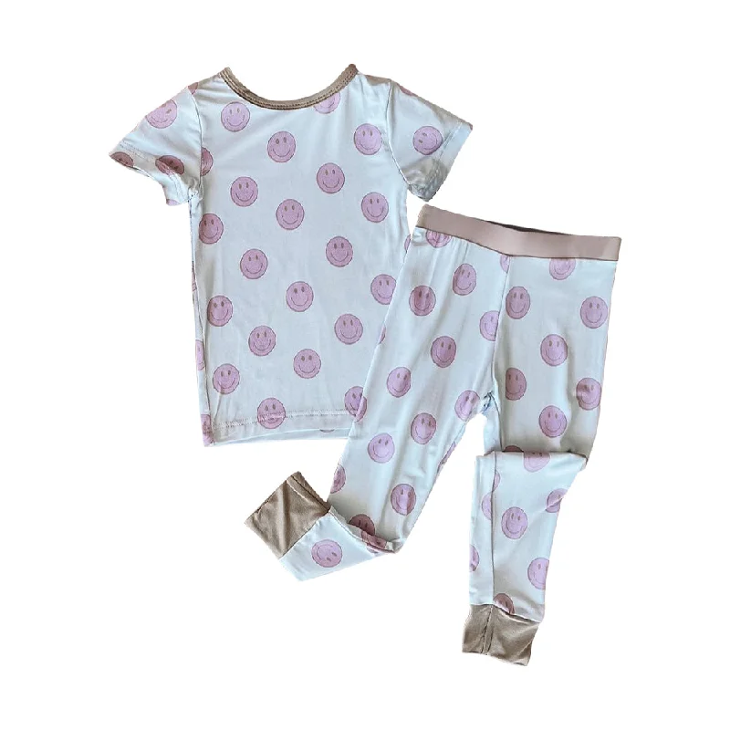 Preorder GSPO1670 NO MOQ Pink Smiley face white short sleeve trousers pajamas set Dynamic Men's High