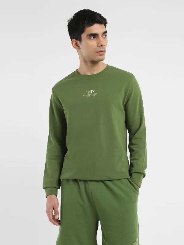Men's Solid Green Crew Neck Sweatshirt Laid