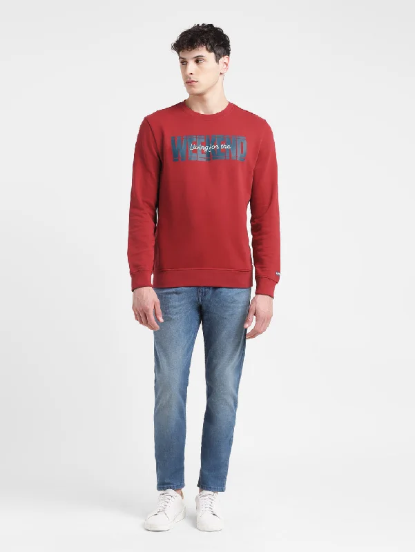 Men's Solid Red Crew Neck Sweatshirt Traditional Men's Country