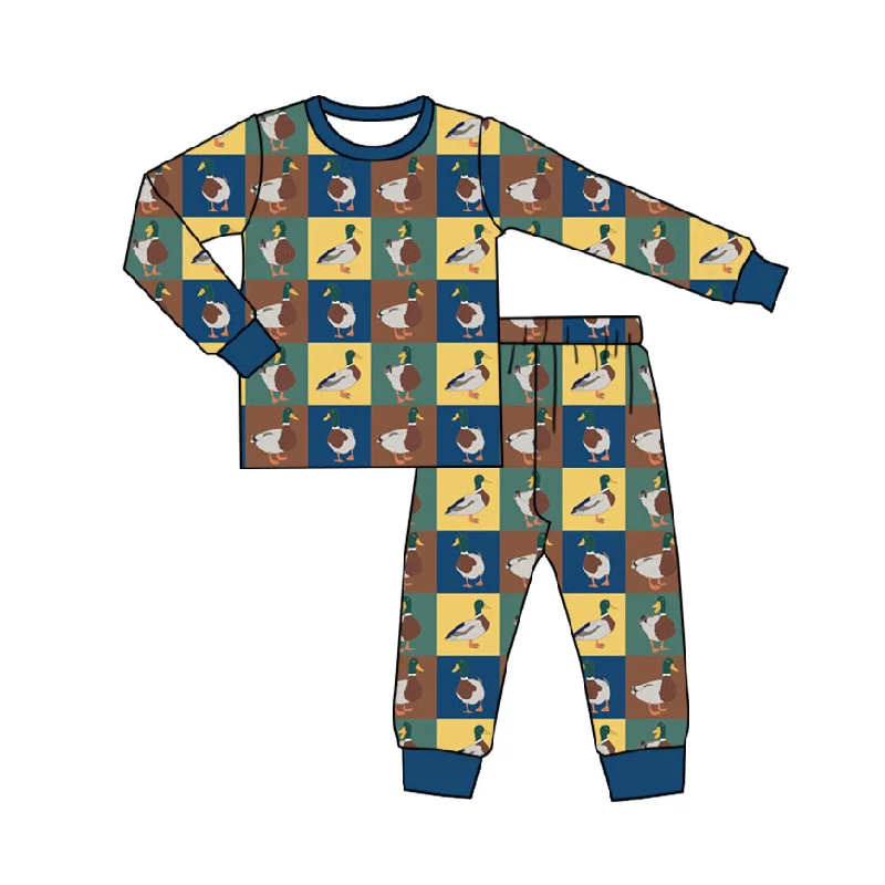 Preorder BLP0748 NO MOQ Duck Blue brown yellow-green plaid long-sleeved trousers pajamas set Tough Men's Military Preorder BLP0748 NO MOQ Duck Blue brown yellow-green plaid long-sleeved trousers pajamas set Tough Men's Military