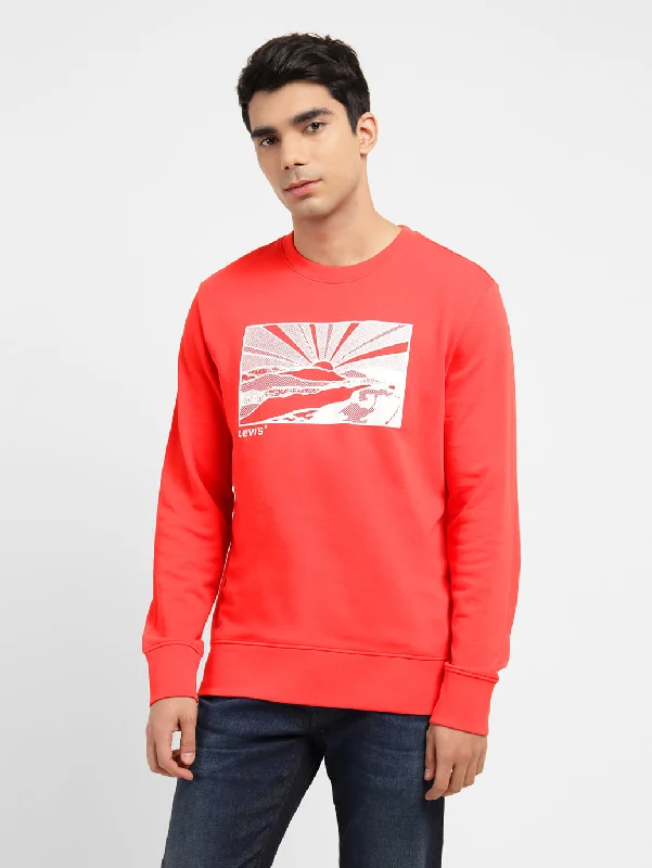 Men's Graphic Print Crew Neck Sweatshirt Red Dynamic Men's High