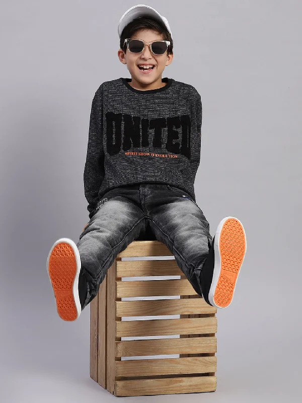 Boys Black Self Design Round Neck Full Sleeve Sweatshirt Sporty Men's Athleisure 