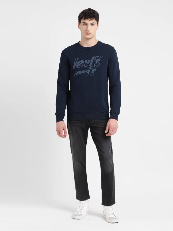 Men's Solid Blue Crew Neck Sweatshirt Casual Men's Loose