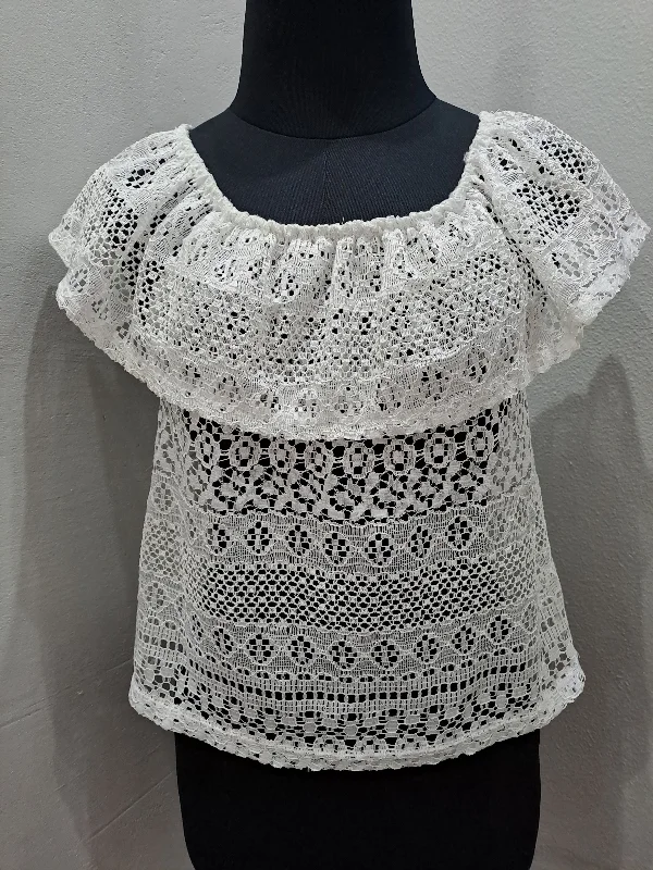 Lace Off Shoulder Crop (Small) Elegant Men's Cashmere