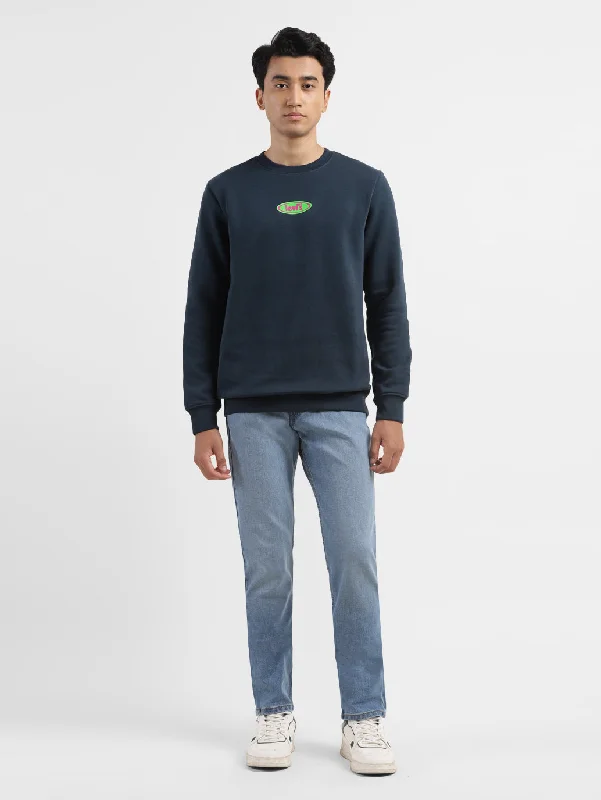 Men's Solid Navy Crew Neck Sweatshirt Gym
