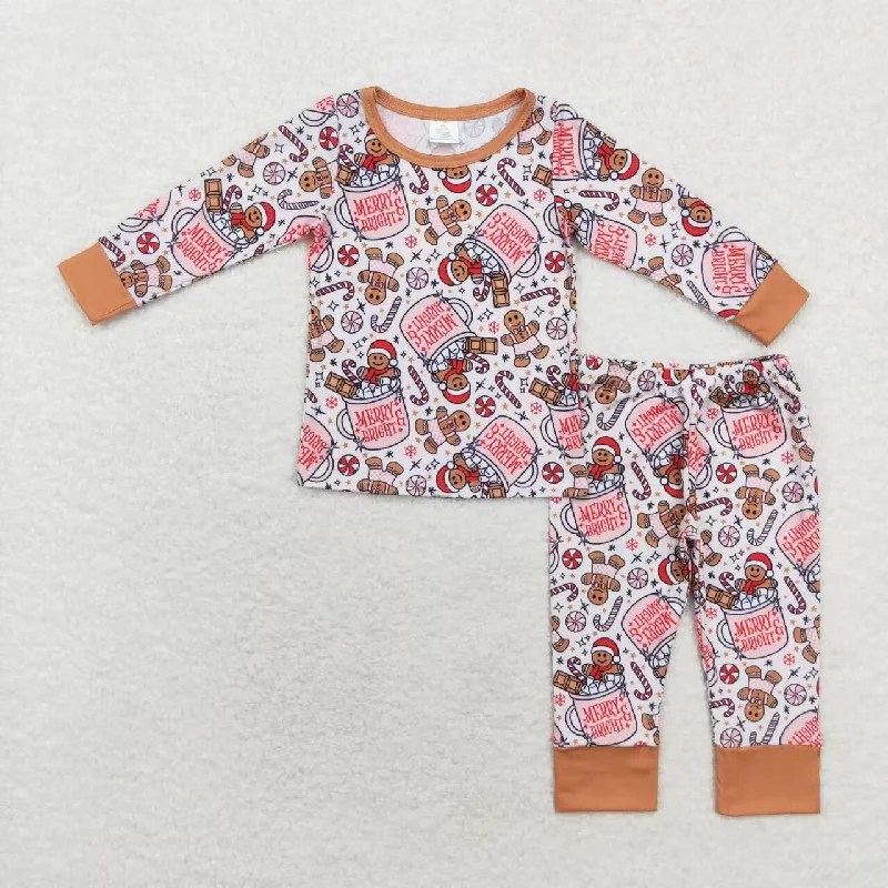 BLP0676 merry bright Modal Cup gingerbread Man Long sleeve pants pajamas set Earthy Men's Sustainable 