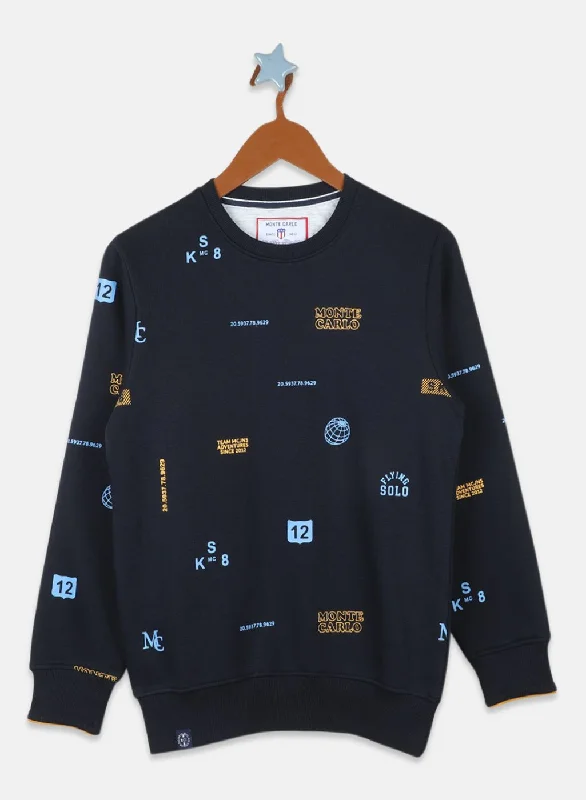 Boys NAvy Blue Printed Sweatshirt Organic