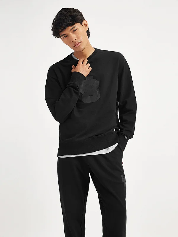 Men's Brand Logo Black Crew Neck Sweatshirt Dynamic Men's High