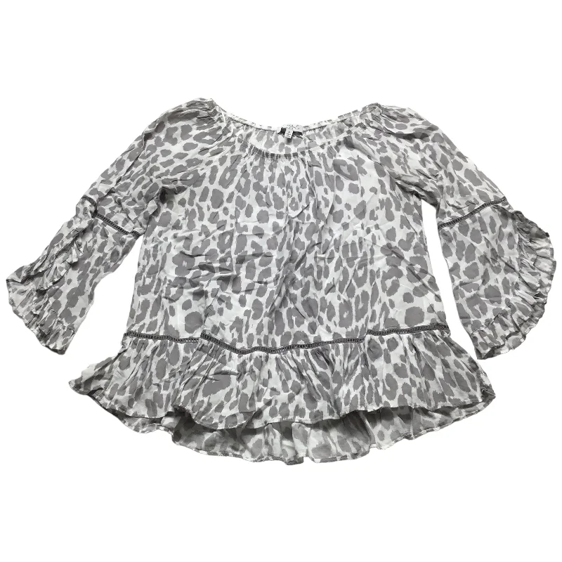 Top Long Sleeve By Fever In Grey & White, Size: S Casual Men's Loose