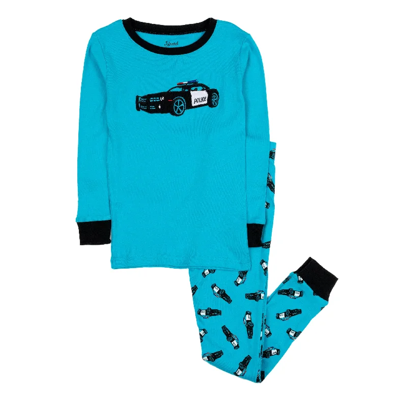 Kids Two Piece Cotton Pajamas Police Car Youthful Men's Anime