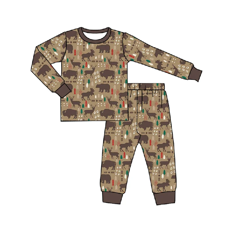 Preorder BLP0736 NO MOQ Christmas Tree Deer Bear Brown long sleeve pants pajamas set Trendy Men's Scandinavian Preorder BLP0736 NO MOQ Christmas Tree Deer Bear Brown long sleeve pants pajamas set Trendy Men's Scandinavian