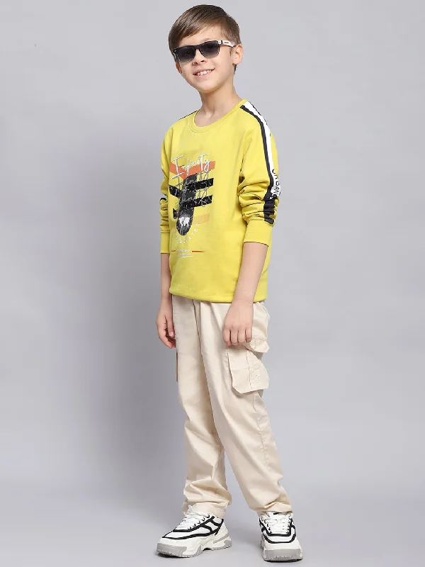 Boys Yellow Printed Round Neck Full Sleeve Sweatshirt Refined Men's Hand