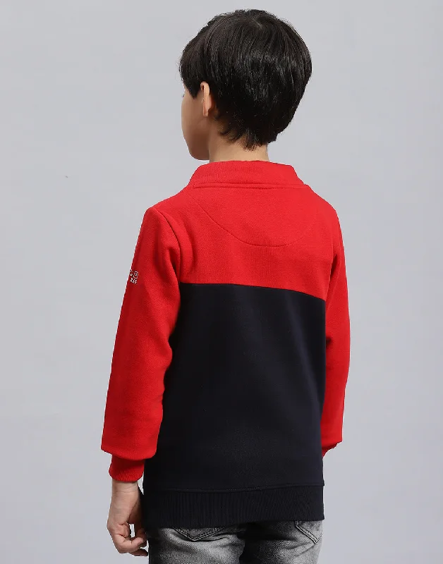 Boys Red Solid F Neck Full Sleeve Sweatshirt Business