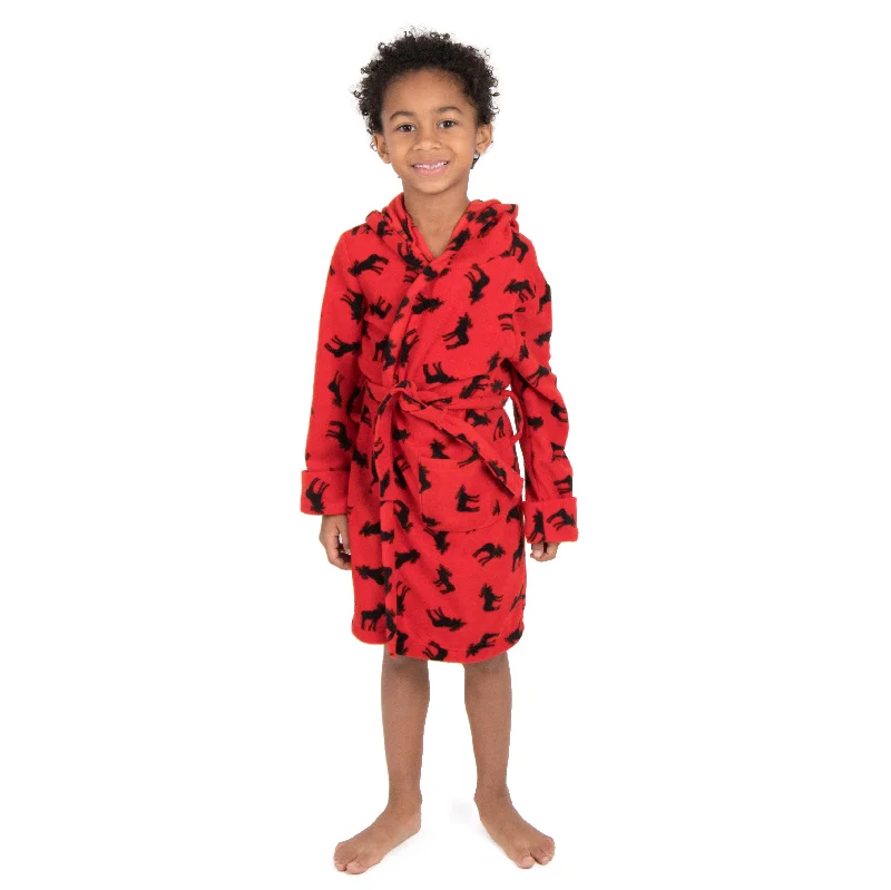 Christmas Kids Fleece Hooded Robe Moose Organic