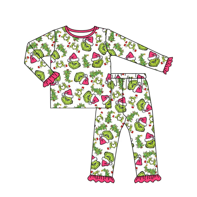 Preorder GLP1478 NO MOQ grinch Christmas tree rose red lace white long sleeve pants pajamas set Traditional Men's Wool