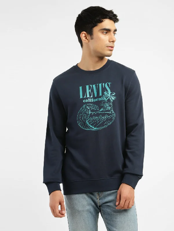 Men's Brand Logo Navy Crew Neck Sweatshirt Casual Men's Japanese 