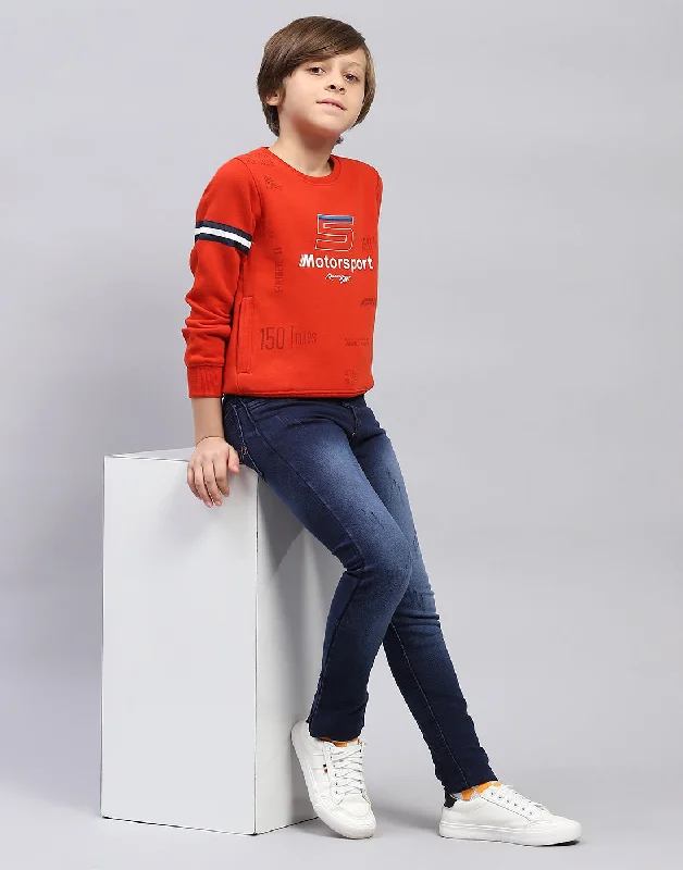 Boys Orange Printed Round Neck Full Sleeve Sweatshirt Stylish Men's Tropical 
