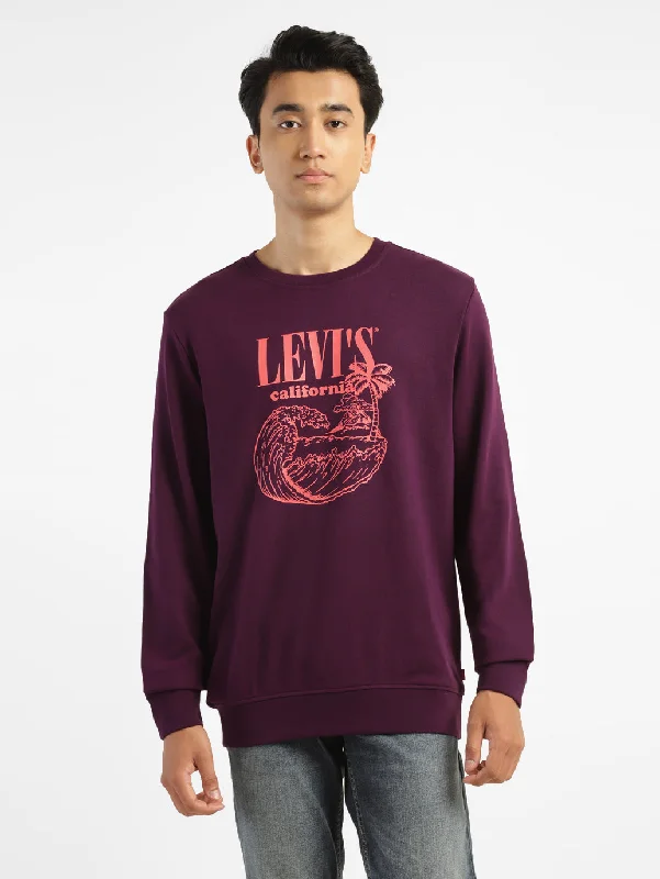 Men's Brand Logo Purple Crew Neck Sweatshirt Modern Men's Tech