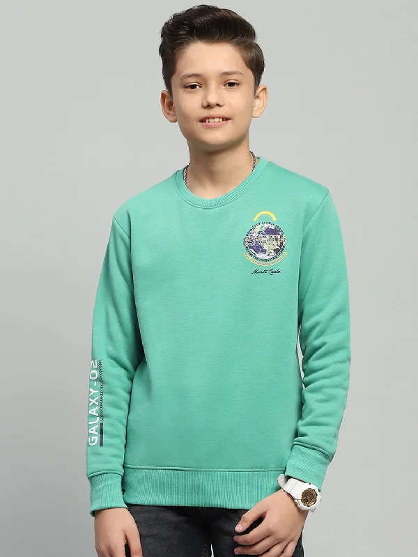 Boys Green Printed Round Neck Full Sleeve Sweatshirt Cclassic Men's Tweed