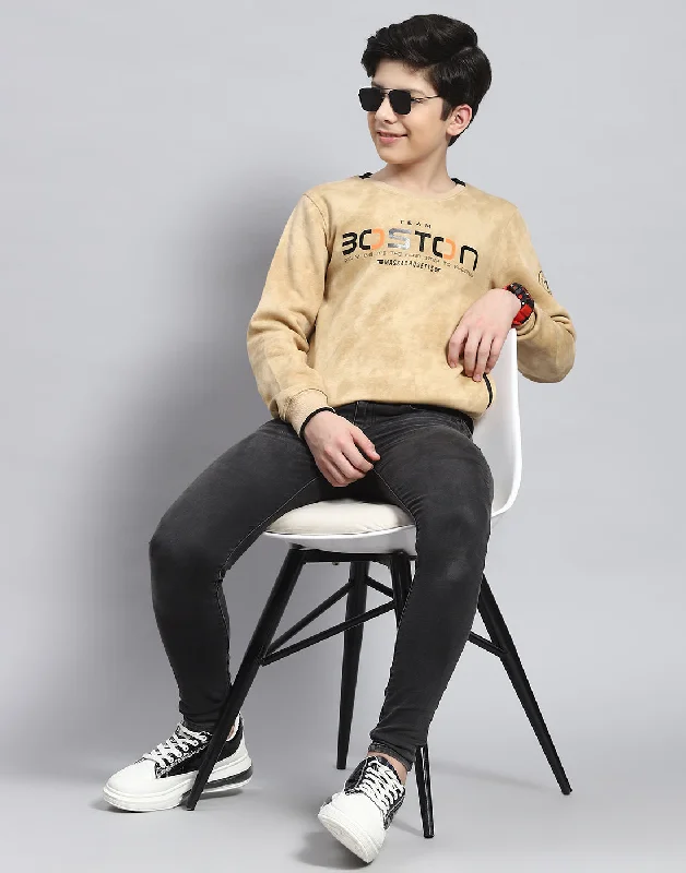 Boys Beige Printed Round Neck Full Sleeve Sweatshirt Rugged Men's Outdoor 