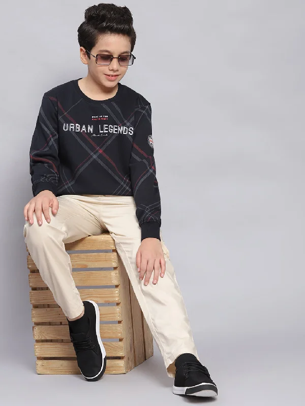 Boys Navy Blue Printed Round Neck Full Sleeve Sweatshirt Cool Men's Distressed